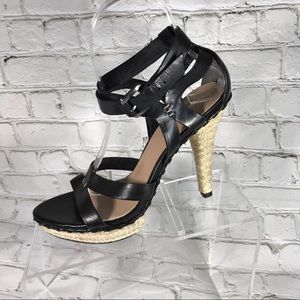 Via spiga heeled black leather sandals sz 7